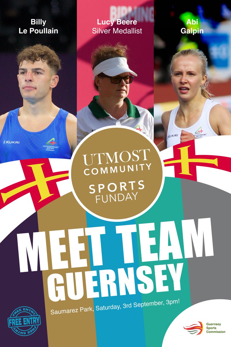 Here's your chance to be inspired by some of the stars of Guernsey's Commonwealth Games Team! Come along to our Utmost Community Sports Fun Day on Sat 3 Sep, try one of our 20+ sports and hear more about what makes our sports stars tick. Read more at bit.ly/3AReafI