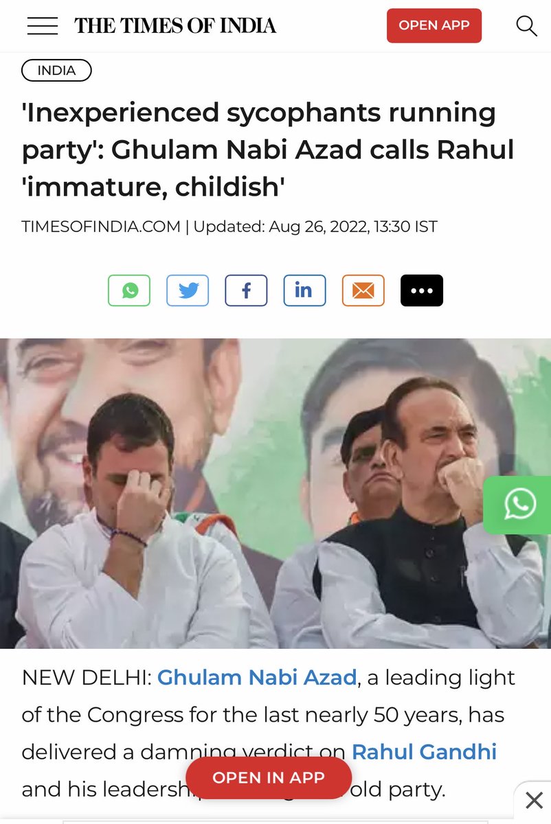 CyberFiber3's tweet photo. Congress party is a Pucca supporter of Mulzims . 
Now a Mulzim leader Ghulam Nabi Azad called Rahul Gandhi — an Immature and Childish. 

No ‘Hindu’ leader of Congress party has this much guts, courage , braveness, spine, backbone &amp; audacity to call spade a spade. https://t.co/KsINGk2doN