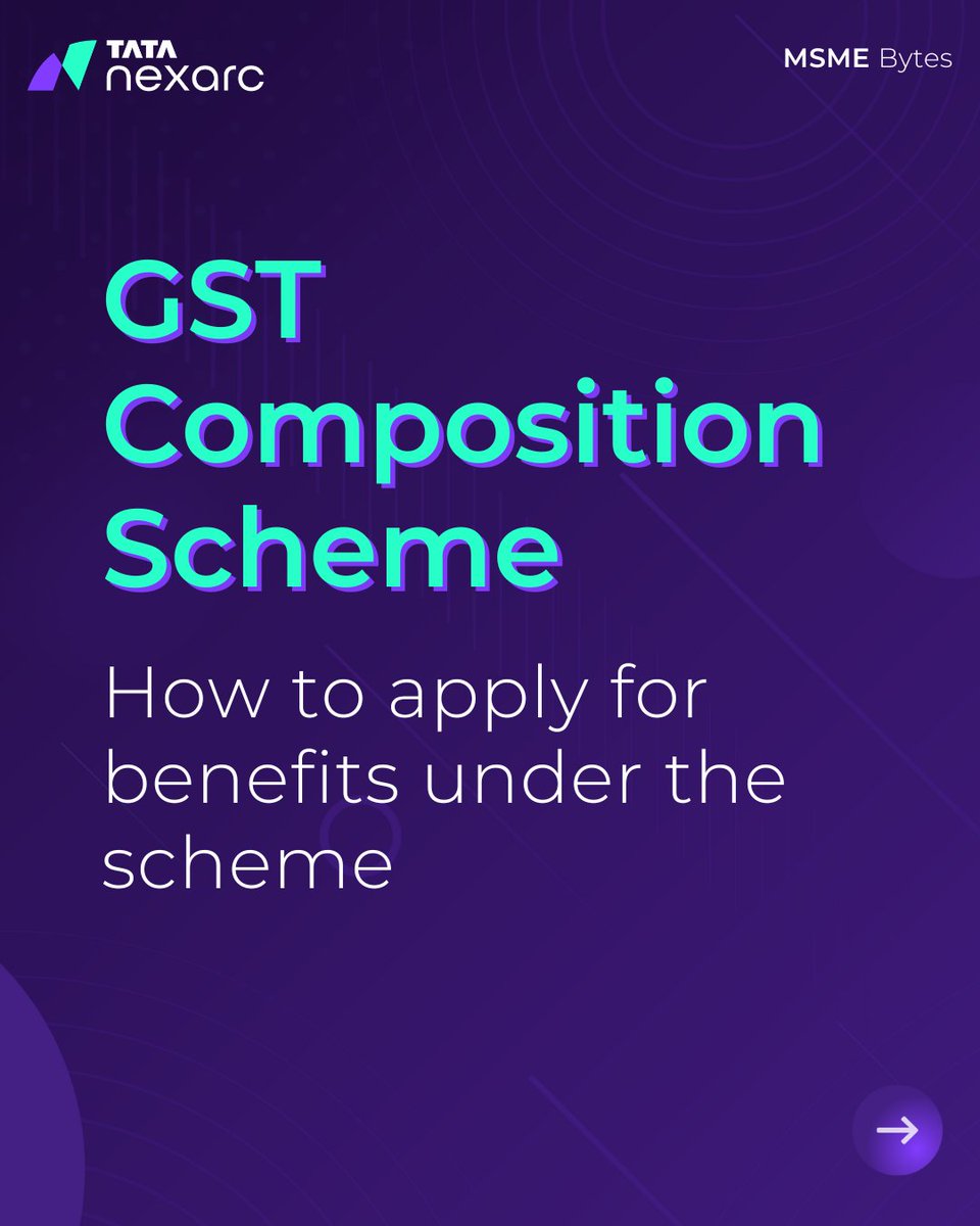 Tatanexarc's tweet image. We talk about how to apply for the #GSTCompositionScheme in this week&apos;s #MSMEbyte. Learn more about its benefits here 👉 iur.ls/tw/MSME_Byte/G…

#Tatanexarc #AccelerateGrowth #EmergingBusiness #MSME #SME #Tax #MSMEs #MSMEByte #BusinessOwner #GST #Scheme #GSTIndia #MSMEs