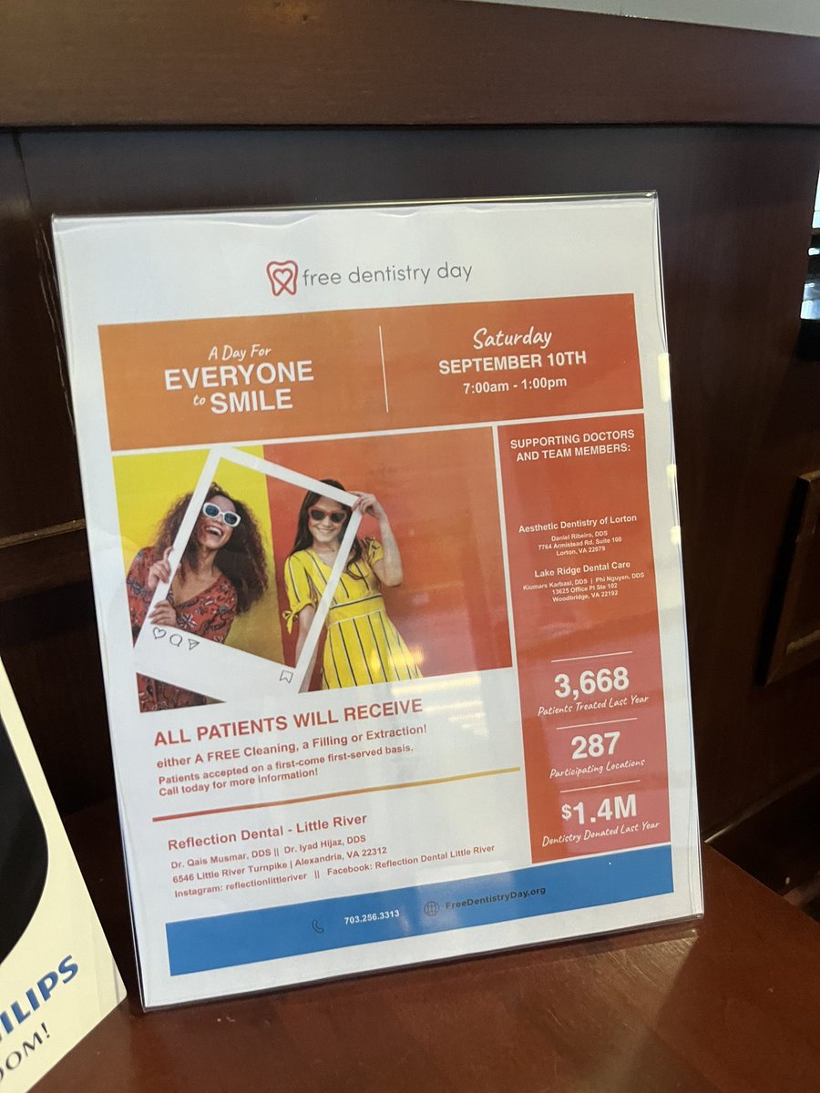 jooliamonroe's tweet photo. Free dental day in Alexandria, VA!! Wowee I sure wouldn’t miss it! Sept 10 y’all https://t.co/slALrm7Vcb