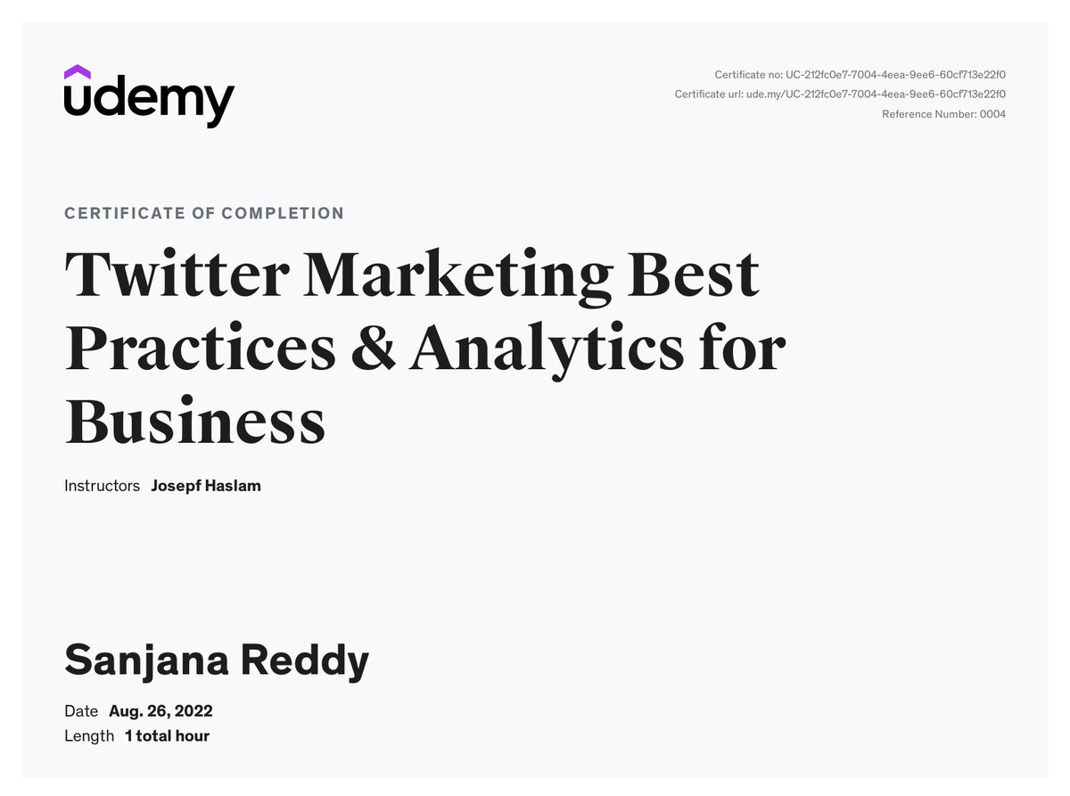 Thank you #udemy for helping me and giving me some knowledge on this course. It was very interesting through out this course.