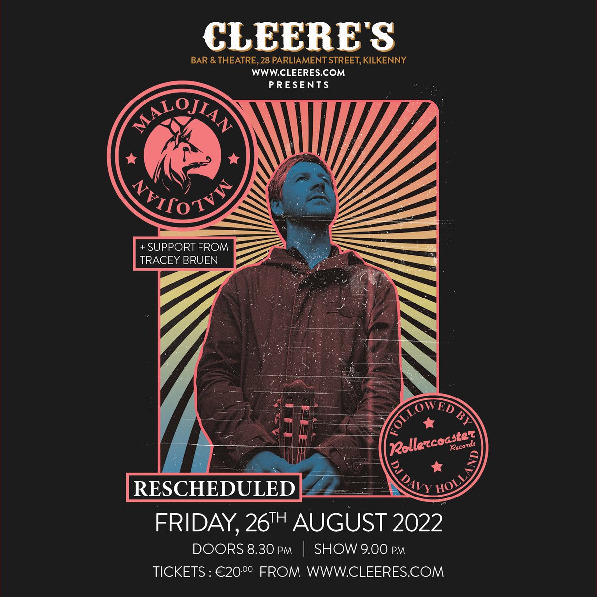 Cleerestheatre (@cleereskilkenny) on Twitter photo Tonight in Cleere's
Malojian with support from Tracey Bruen
Doors 8.00pm/Show 8.45pm
Tickets at cleeres.com/product/maloji…
@Malojian <a href="/Rollerkilkenny/">Rollercoasterrecords</a> <a href="/kkGigGuide/">Kilkenny Gig Guide</a> <a href="/agencyinbloom/">In Bloom Agency</a> Tonight in Cleere's
Malojian with support from Tracey Bruen
Doors 8.00pm/Show 8.45pm
Tickets at cleeres.com/product/maloji…
@Malojian <a href="/Rollerkilkenny/">Rollercoasterrecords</a> <a href="/kkGigGuide/">Kilkenny Gig Guide</a> <a href="/agencyinbloom/">In Bloom Agency</a>