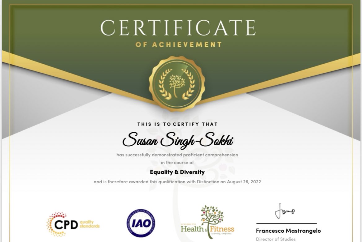 susansoki's tweet photo. 35 years after leaving education, and receiving a #distinction in #DiversityandInclusion #CPD is a proud moment and great #achievement #nevertolate #dreambig #selfdevelopment https://t.co/ajBhIAtt5r