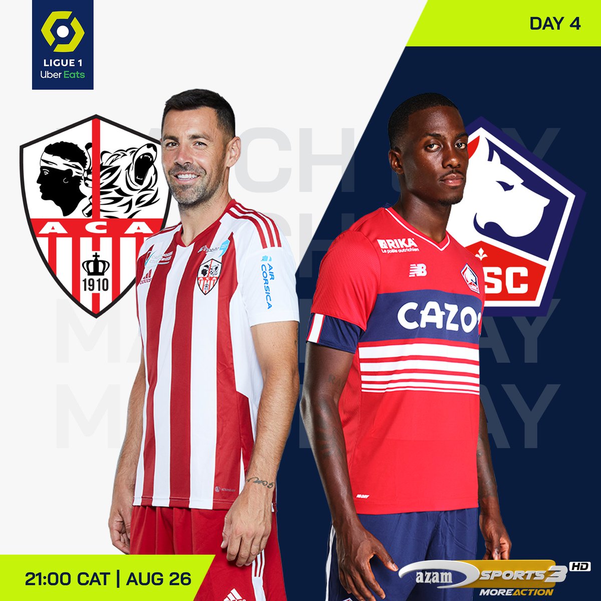 azamtvzw's tweet photo. Boot up your Sports Weekend with #DAY4 of the French @Ligue1_ENG kick-off tonight with #AJACCIO vs #LILLE on Azam Sports 3HD. Catch the LIVE Action on #AzamSports3 channel 107 on the #AzamTVDecoder. #Azamazing #Sports #Entertainment4Everybody https://t.co/ICAIESc5iB