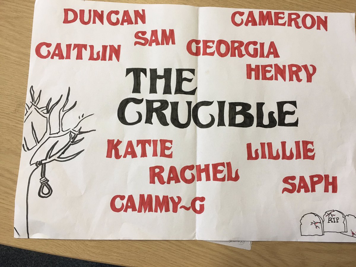BBExpArts's tweet photo. #HIGHERDRAMA creating some beautiful wordscapes to show their knowledge and understanding of The Crucible by Arthur Miller. The class explored main themes&issues, characters, key quotes and the social context of the play. #creative #makelearningengaging #drama @Bellbaxter_HS https://t.co/E4Oadv6ZhF