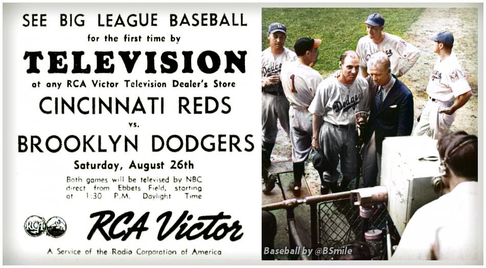 BSmile's tweet photo. Today In 1939: The First Televised Major League Game! Cincinnati #Reds vs. Brooklyn #Dodgers at Ebbets Field! #MLB #Baseball #History https://t.co/Eyohj2yMvq