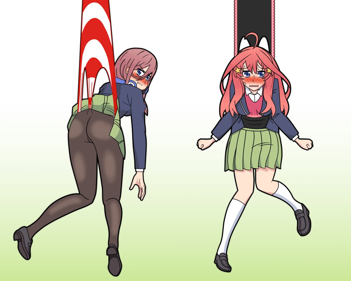 ElectricTopaz's tweet photo. Miku &amp; Itsuki Nakano in hanging wedgies - Quintessential Quintuplets. https://t.co/ViXjF3iR9m
