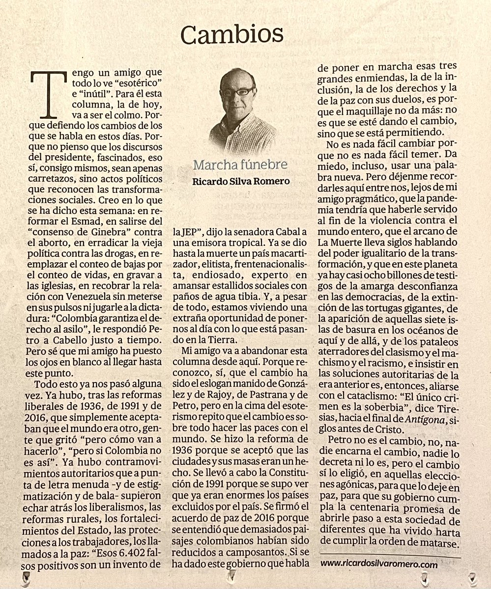 RSilvaRomero's tweet photo. Mi columna de hoy, Cambios, en su versión “en papel”: no es que se esté dando el cambio, sino que por fin se está reconociendo, por fin se está permitiendo. https://t.co/nD4wzFHYQu