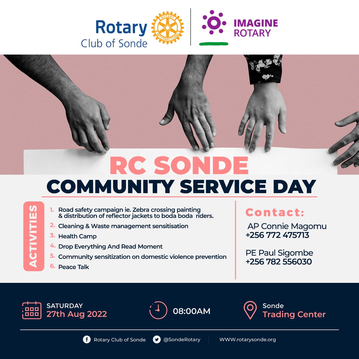 SakwaDede's tweet photo. Join us as we shake up Sonde with a number of community activities such as a Road safety campaign; DEAR moment, Health Camp, Garbage collection and many more. SEE YOU THERE  @SondeRotary @Rotaractsonde @rotaryd9213 @kanosug https://t.co/CT8izNBqnW