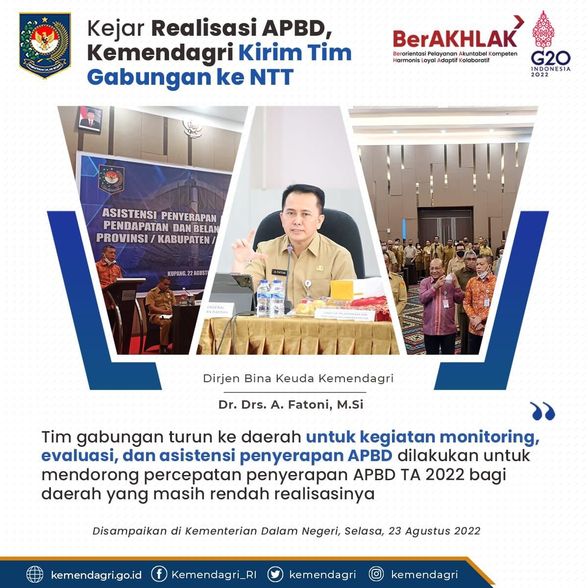 ditjenbinakeuda's tweet photo. Halo Sobat Keuda. 
Tau gak?
Tim gabungan Kemendagri sudah semakin sering turun ke daerah lho. Tujuannya mendorong daerah yang realisasi APBD nya masih rendah. Gimana realisasi APBD daerah kamu? Komen ya. https://t.co/rNpXwHpkAX
