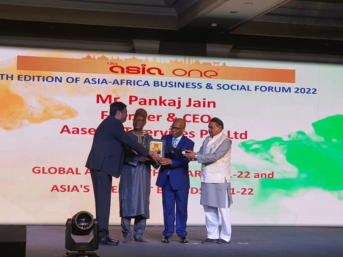 AaseyaIT's tweet photo. It was an wonderful evening at the AsiaOne Greatest Brand and Leaders Awards in New Delhi. #Aaseya was recognized with the “Asia’s Greatest Brands 2021-22” award and to add to our achievement, our CEO Pankaj Jain was felicitated as the “Global Asian of the Year 2021-22.” https://t.co/dmDslfIhQq