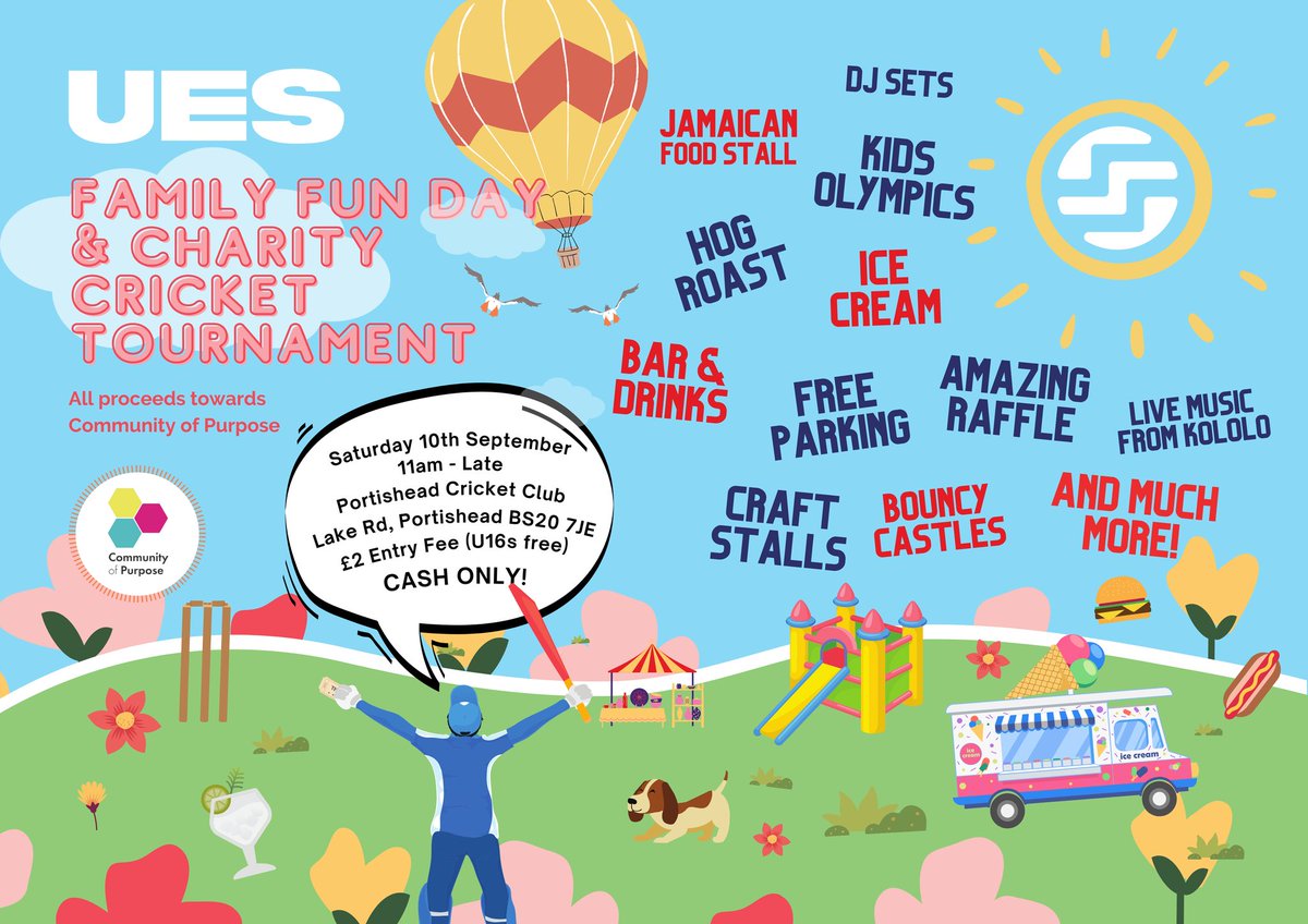 CommunityofPurpose (@commofpurpose) on Twitter photo Make sure the Family Fun Day and Charity Cricket Tournament is in the diary!π
π
10th September
πPortishead Cricket Club
πΒ£2 Entry Fee
<a href="/UESLTD/">Unitary Engineering Services</a> are putting on the Fun Day and all proceeds from the day will be going towards us at Community of Purpose βπ¦
#empoweringpeople Make sure the Family Fun Day and Charity Cricket Tournament is in the diary!π
π
10th September
πPortishead Cricket Club
πΒ£2 Entry Fee
<a href="/UESLTD/">Unitary Engineering Services</a> are putting on the Fun Day and all proceeds from the day will be going towards us at Community of Purpose βπ¦
#empoweringpeople