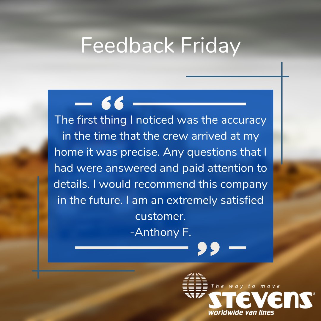 StevensVanLines's tweet photo. Anthony, we are here to help you with all of those details!  #FeedbackFriday #DriversWanted #HomeGoods #Trucking  #MovingDay #Movingout #NewHome #CustomerSatisfaction #Customersfirst #LoyalCustomers https://t.co/xhEEyZNSIX