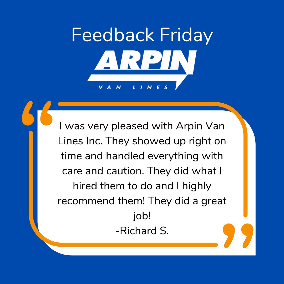 arpinvanlines's tweet photo. We appreciate you Richard! We value all of our customers! #FeedbackFriday #DriversWanted #HomeGoods #Trucking  #MovingDay #Movingout #NewHome #CustomerSatisfaction #Customersfirst #LoyalCustomers https://t.co/t8uUvFwhi4