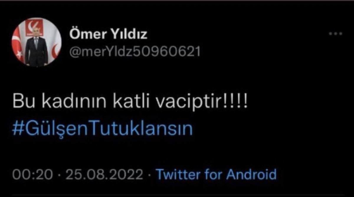 Özür diliyor… Tutuksuz yargılanmayı hak ve talep ediyor. Kadın katilleri, çocuk tacizcileri, hayvanları katledenler aramızda dolaşırken #gülşen e yapılan bu  muamele çok ağırdır!Çok üzgünüm.
