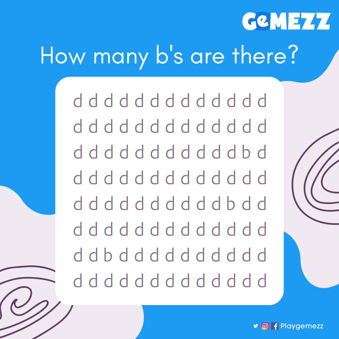 playgemezz's tweet photo. Today's quiz! Can you find how many the
letter b is here? Let's find out!π€π€
#PlayGemezz #MobileGame #Gemezz #HTML5Games
#gamer #games #gaming #gamecompetition
#stayhome #staysafe #stayhealthy https://t.co/q9p9PK6eK2