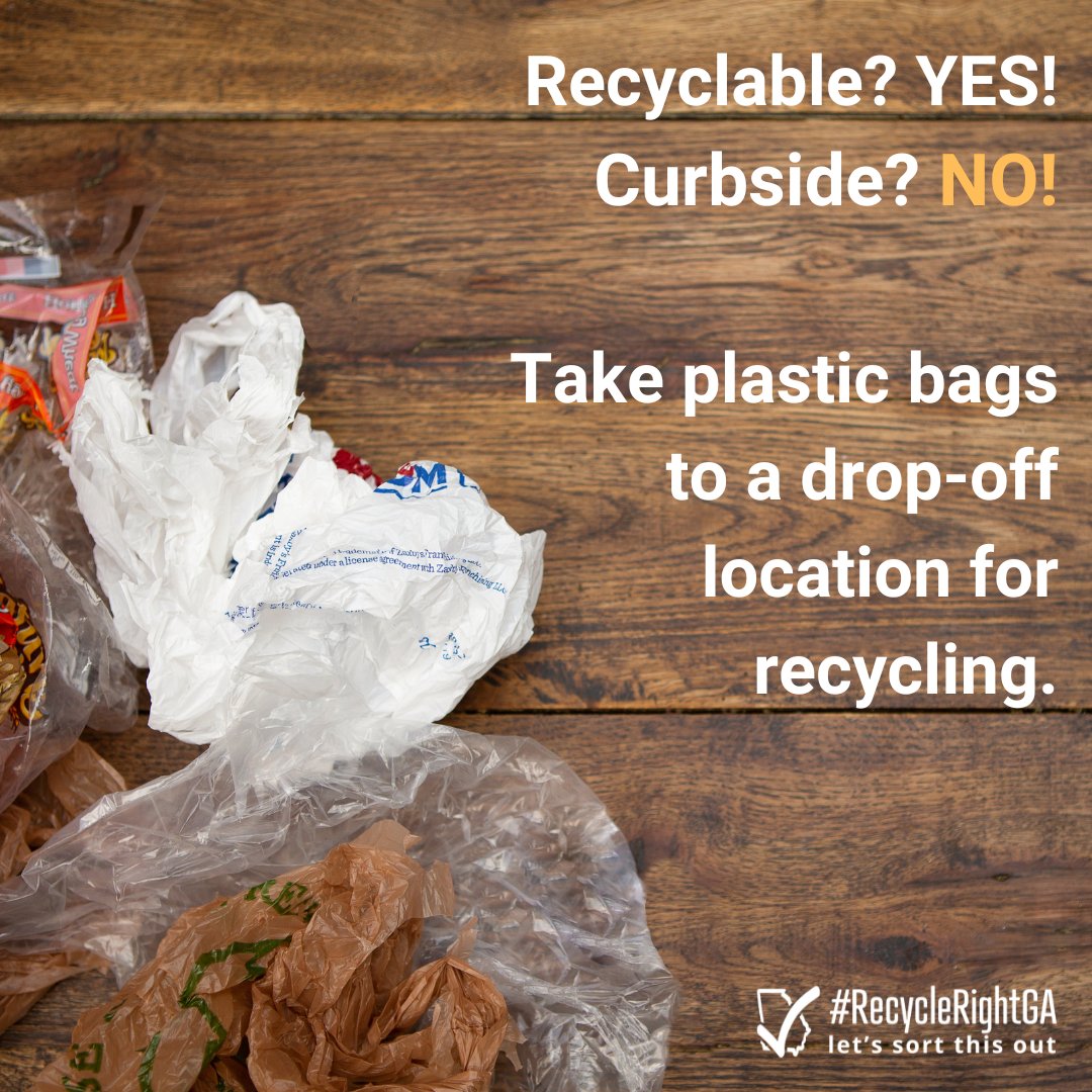 ATLPublicWorks's tweet photo. Please take plastic bags to a drop-off location for recycling. Don’t put them in your curbside bin.  

Need help finding your nearest drop-off recycling location for bags? Visit: https://t.co/oifFk1uca1 @GArecycles @ATL311 

#letssortthisout 
#garecycles
#bagandfilmrecycling https://t.co/zBvaWuVjqP