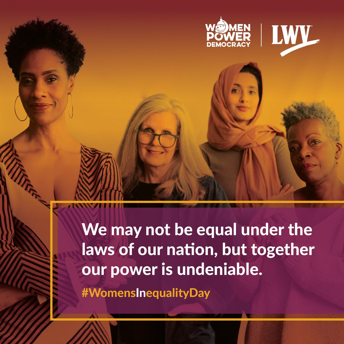 This #WomensInequalityDay, we are demanding our rights be restored and protected. Join us in calling on our lawmakers to pass voting rights, add the Equal Rights Amendment to the Constitution, and restore reproductive freedoms! #lwv #era #yourvoicematters