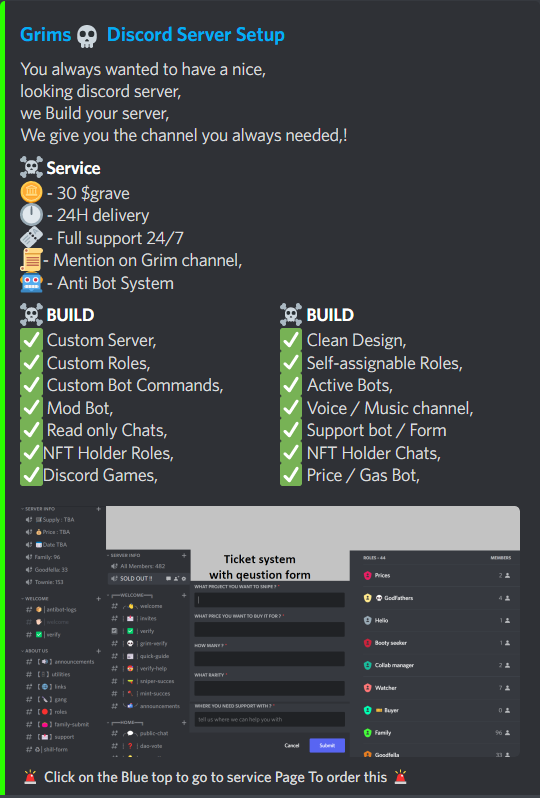 We starting to build Discord Servers For people,!
For only 30 $Grave ! let us build the channel you always dreamed of ! 

#SolanaNFTs #Solana #NFTs #NFTCommunity #NFTCommmunity 

discord.gg/5WWTEgxjvB