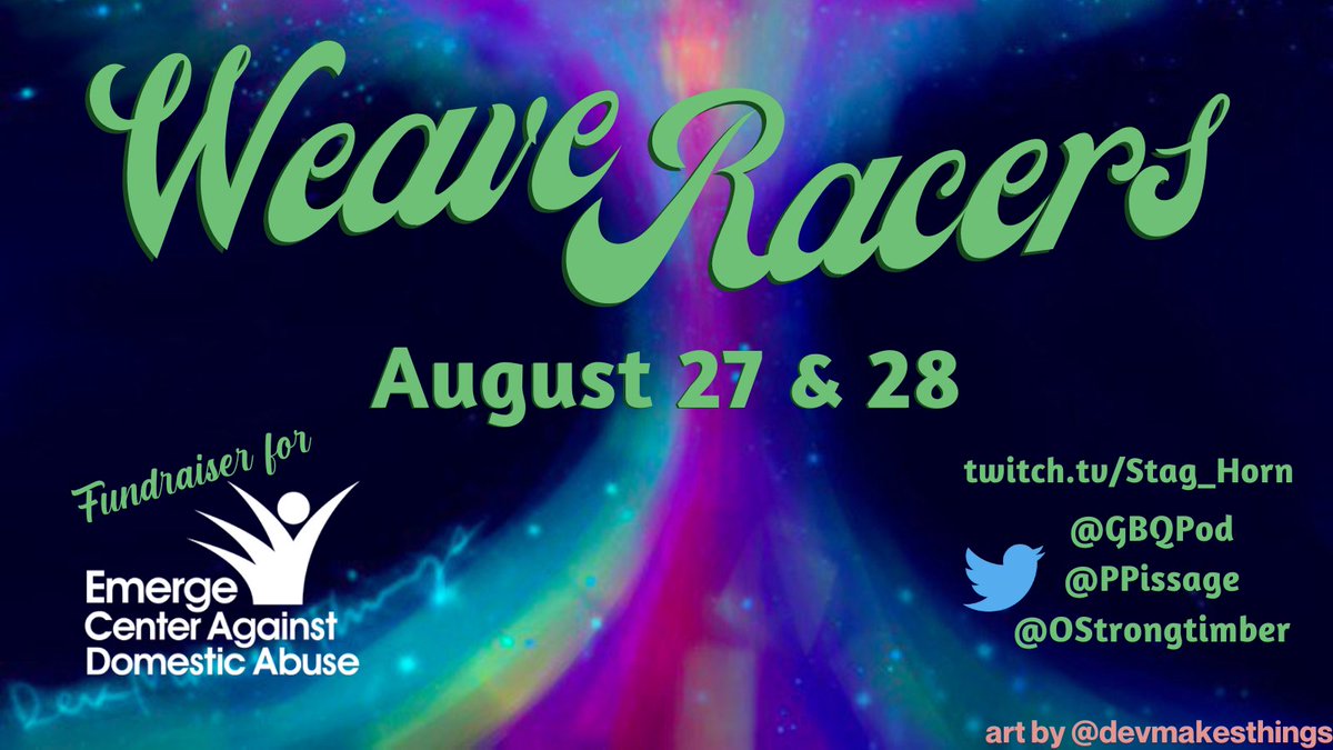 Big Speed Racer fan? Was Scooby Doo and the Reluctant Werewolf your fave Scooby Doo? Want to help a great cause? Good news!

Weave Racers is this weekend! 34ish racers from across the TTRPG universe hit the road starting tomorrow at 12pm EDT/11am CDT/9am PDT. Buckle up, friendos!
