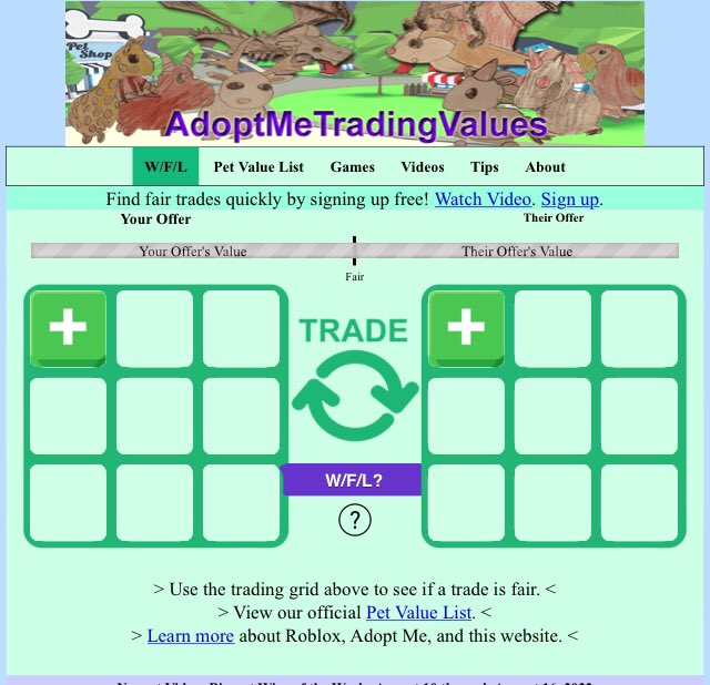 The adopt me trading values website doesn't understand the value