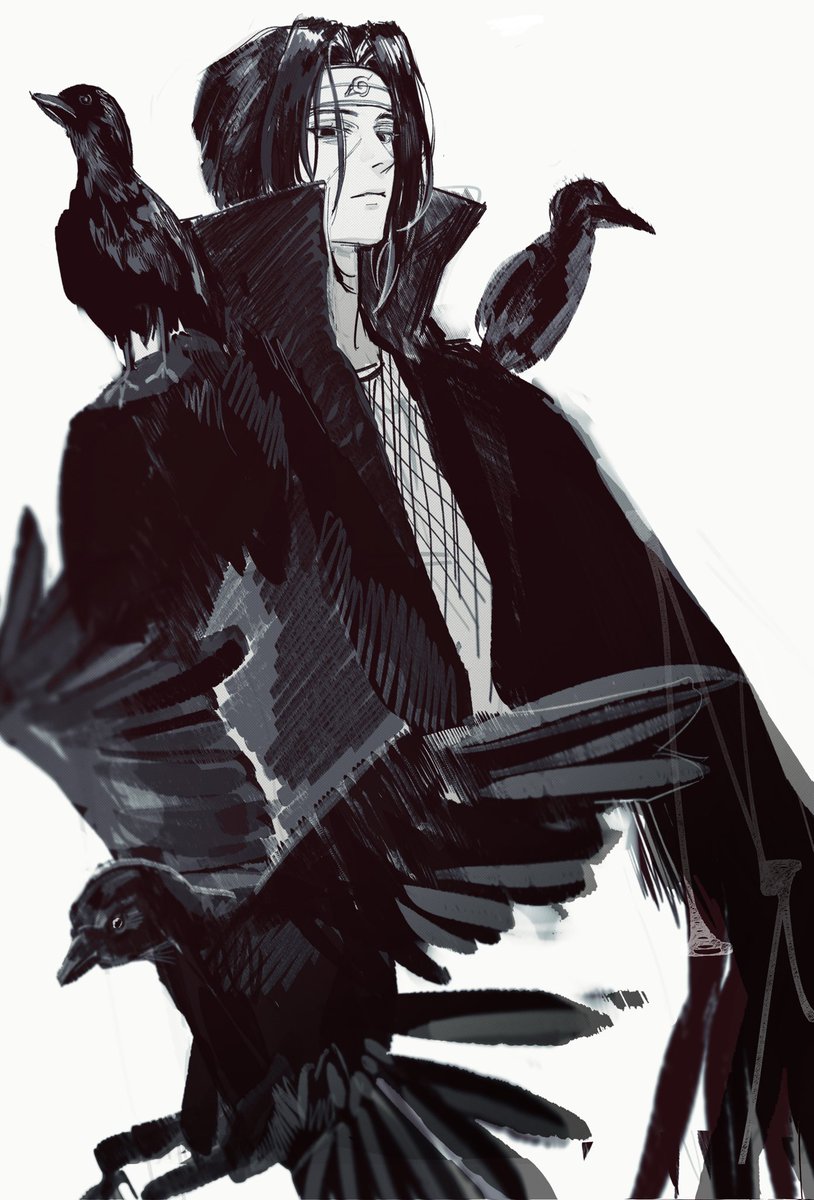 1boy bird male focus crow monochrome greyscale solo  illustration images