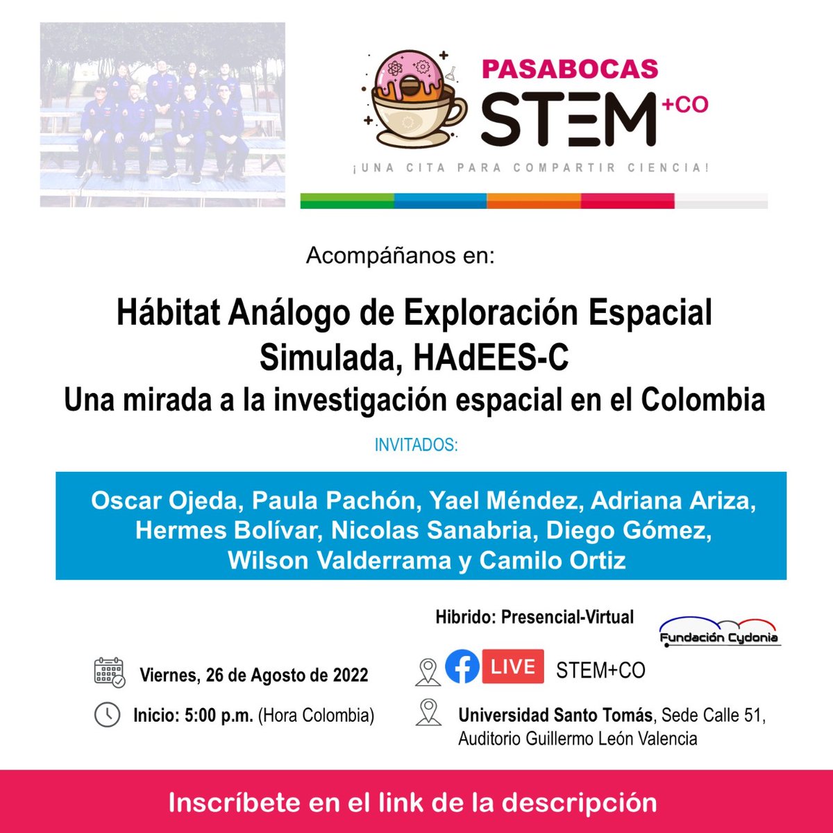 Hoy! 

Nuestro pasabocas parece sacado de otro planeta 💥

Acompáñanos a darle una mirada al investigación espacial en Colombia 🚀

Te esperamos presencial en la <a href="/SANTOTOBGA/">Universidad Santo Tomás Bucaramanga</a> y virtual en el facebook de <a href="/stemmasco/">stemmasco</a> 

#StemEducation #STEM