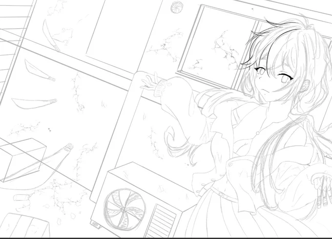 ラフ完成!下書きのレイヤーに線画描いちゃったけど、

#イラスト 