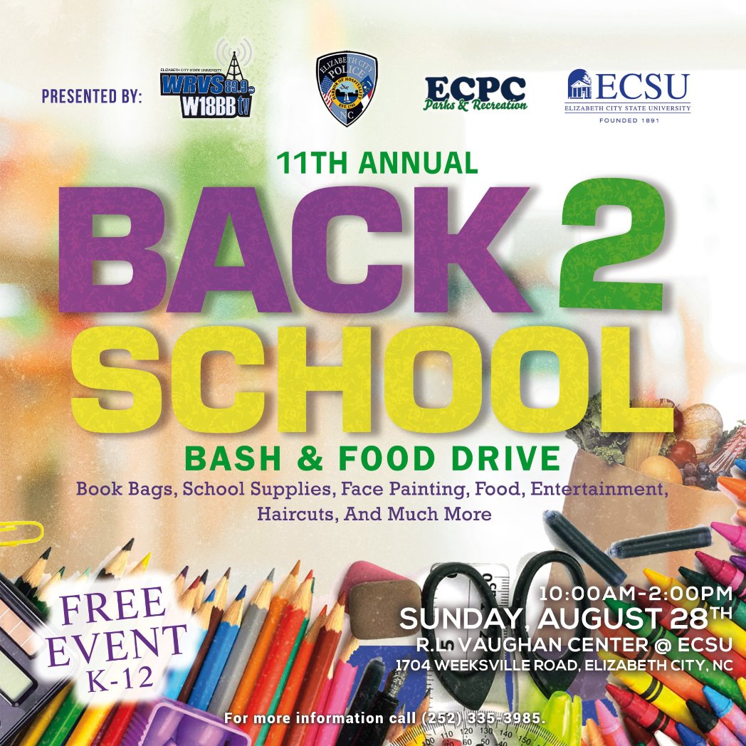 WRVS899's tweet photo. FREE Haircuts, backpacks, school supplies for students (K-12 only). Plus, performance by @soundofclass #B2SB #backtoschool @ecpps #elizabethcitync https://t.co/LmkWhTAVV0