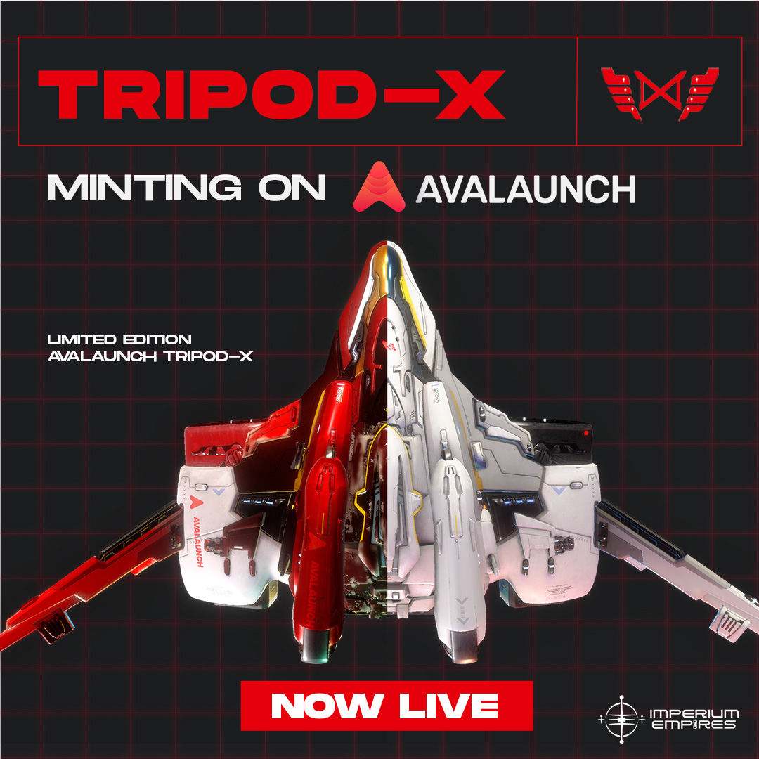 ImperiumEmpires's tweet photo. MINT IS NOW LIVE!
✨https://t.co/NJiV0keFUo

🧑‍🚀 300 Tripod-X Fighter Ships in Total
🔺 88 TriPod-X Avalaunch Special Editions

🪙All GOLD Stakers are eligible!

Win $25 -  Follow, ♥️, RT &amp; Tag 5 friends! 💰

#ImperiumEmpires #AvaxNft

https://t.co/TkKzOYtX4k https://t.co/ohcvjiY1jL