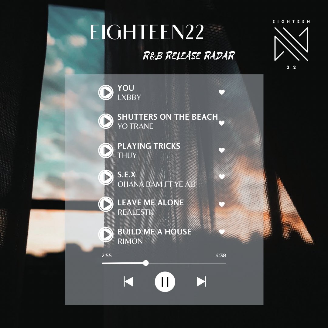 Here’s our favourite tracks that are on our release radar this week

REAL R&amp;B for your playlists 🔥

<a href="/lxbbyyyy1/">LXBBY</a> - You

<a href="/yotranemusic/">Yo Trane</a> - Shutters On The Beach

<a href="/thuymusic_/">thuy</a> - Playing Tricks

<a href="/OhanaBam/">Bam</a> ft Ye Ali - S.E.X

<a href="/iamrealestk/">RealestK</a> - Leave Me Alone

<a href="/rimonhannah/">RIMON</a> - Build Me A House