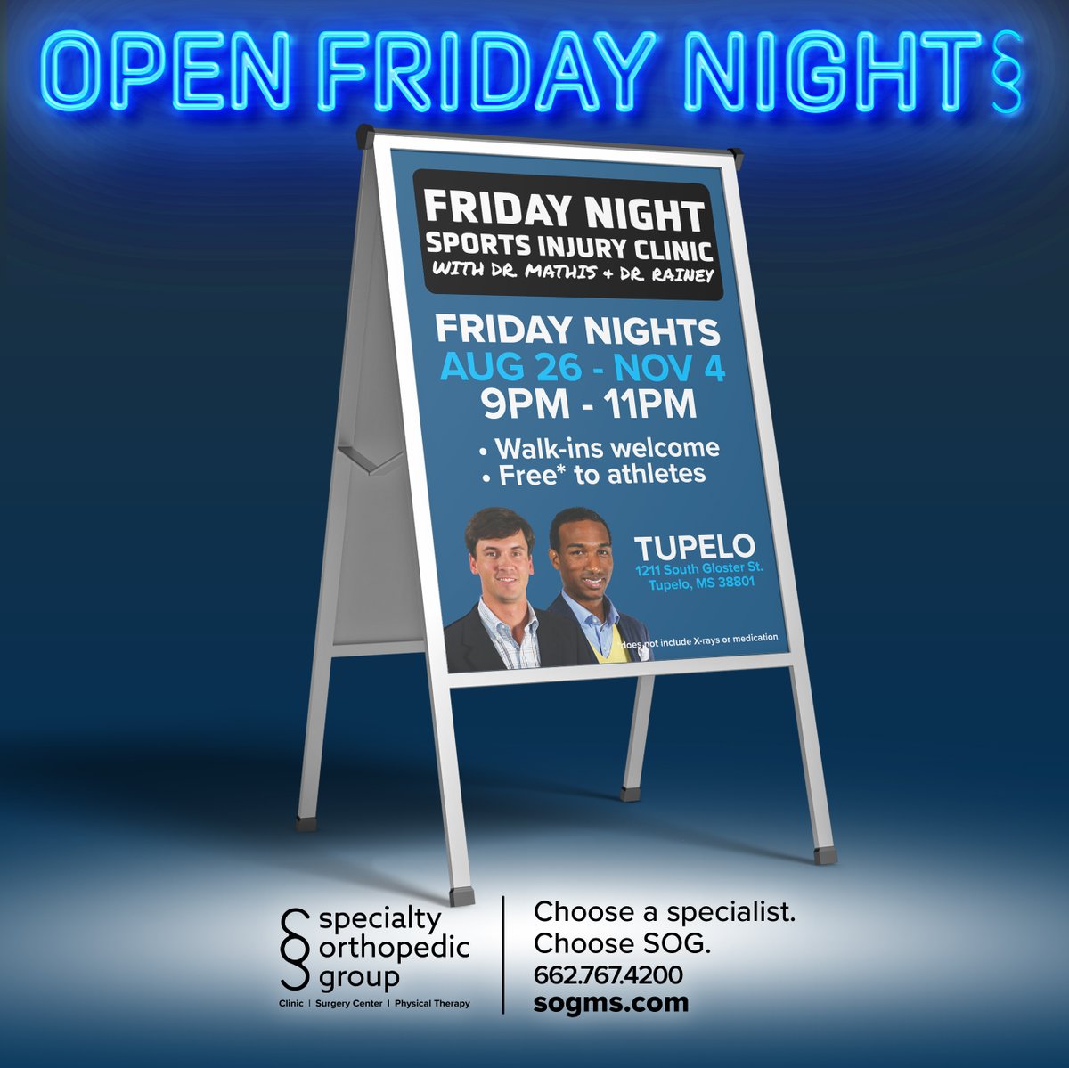 SpecialtyOrtho1's tweet image. Injured but not sure where to go? SOG has you and your athlete covered with our Friday night sports injury clinic in Tupelo and Saturday morning clinic in Oxford!
#chooseSOG #SOGstrong #NoReferralNeeded