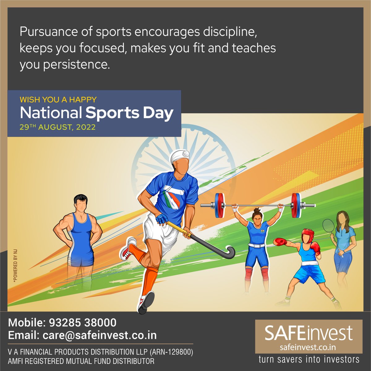 SAFEinvest_10's tweet photo. Today is the day to celebrate the spirit of sportsmanship and fair play. Wishing you all a very Happy Sports day.
#sportsday #sports #nationalsportsday #india #เคฐเคพเคทเฅเคเฅเคฐเฅเคฏ_เคเฅเคฒ_เคฆเคฟเคตเคธ #MajorDhyanChand #SafeInvest https://t.co/10MzMSQHlT