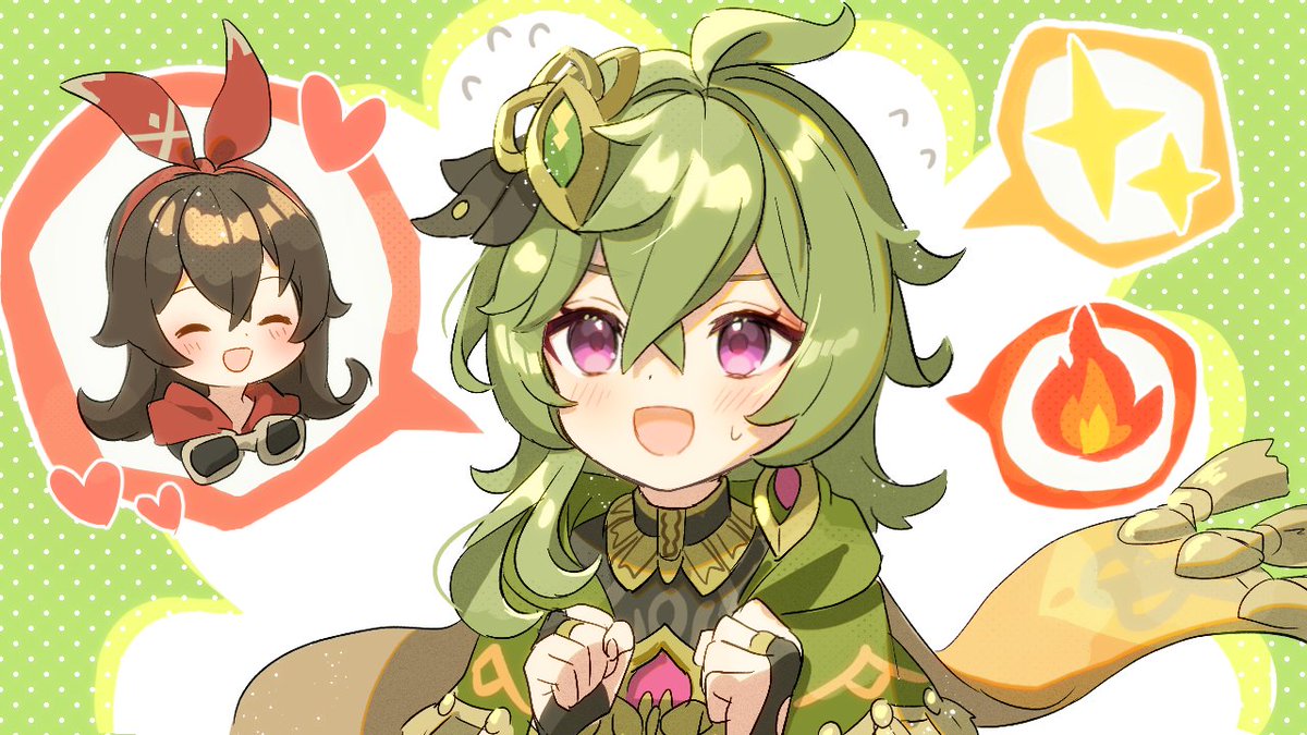 アンバー「コレイちゃん、アンバーちゃんのこと大好きでかわいいね……#原神 #コレイ 」|囚🐰🥚🍀のイラスト