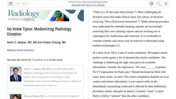 Radiology_AI's tweet photo. Check out today's #FreeFriday @Radiology_AI article from #PubMedCentral!

No Knew Typos: Modernizing Radiology Dictation

 https://t.co/FpzZIjnvmf #AI #DeepLearning #ArtificialIntelligence #MIMTT2022 @EFMI https://t.co/ojLlbtjEPg