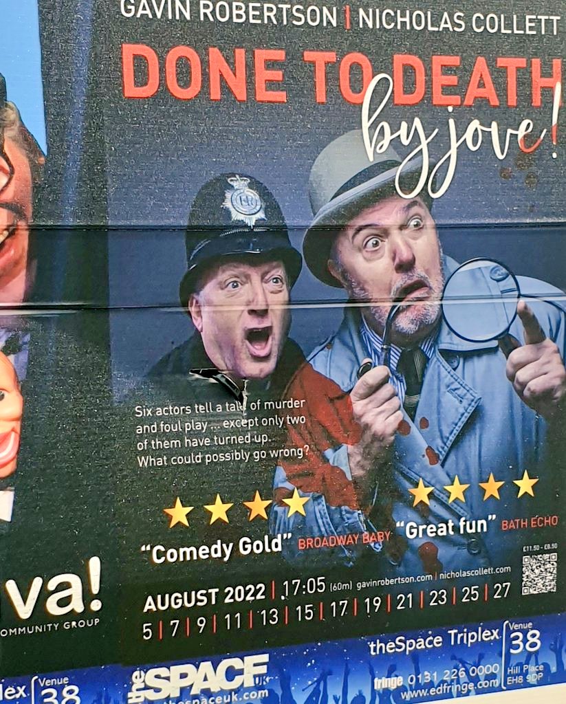 You can see <a href="/nikolakolai/">Nicholas Collett</a> today in #waitingforhamlet at 5.05pm then TOMORROW the FINAL performance of #DoneToDeathByJove 
⭐⭐⭐⭐ <a href="/broadwaybaby/">Broadway Baby</a> 
The last performance sold out so... don't MISS OUT?