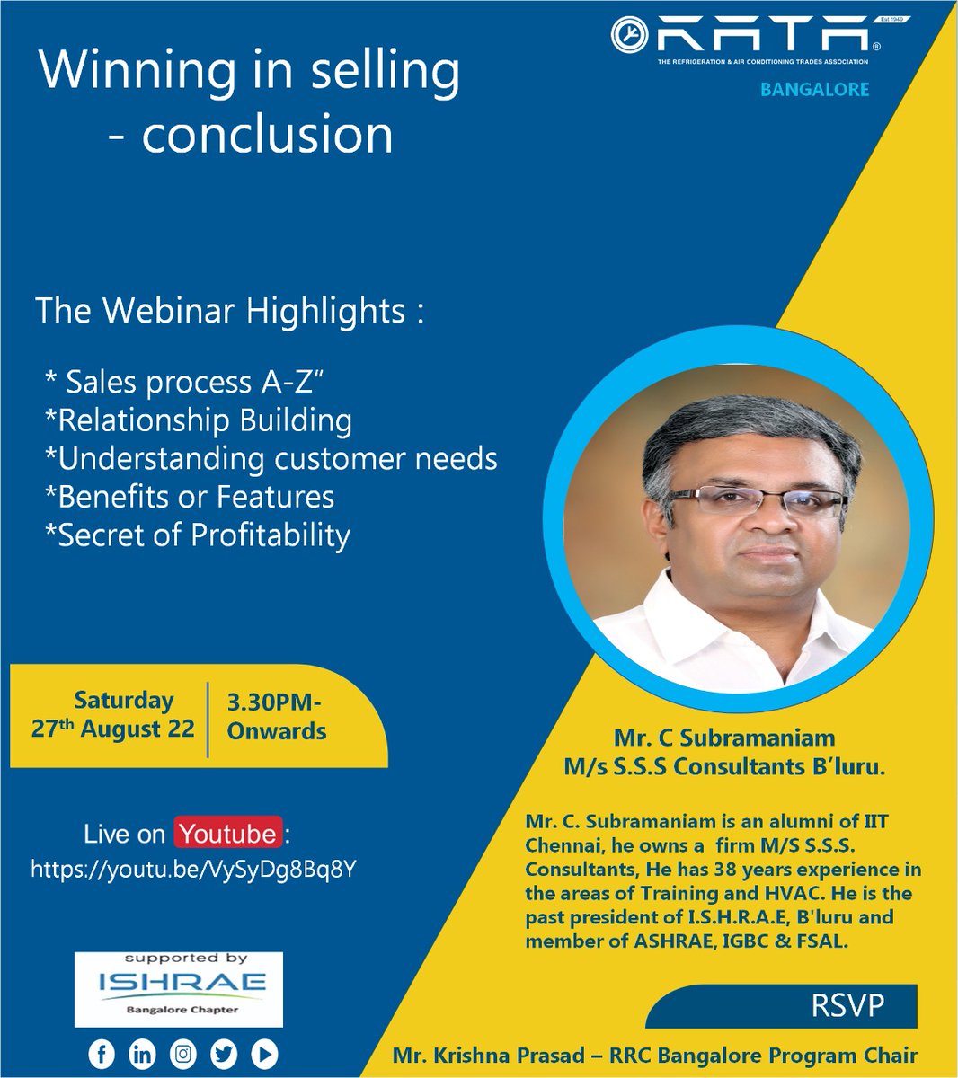 YouTube: - youtu.be/VySyDg8Bq8Y
#Hvacbusiness #hvacr #hvac #hvacteam #hvactechnician #hvacdesign #hvacengineer  #airconditioninginstallation #airconditioningrepair #hvacindusrty #hvacindustrial #webinar #youtube #hvactech #hvacindia  #hvacprofessional #banglore #salesprocess