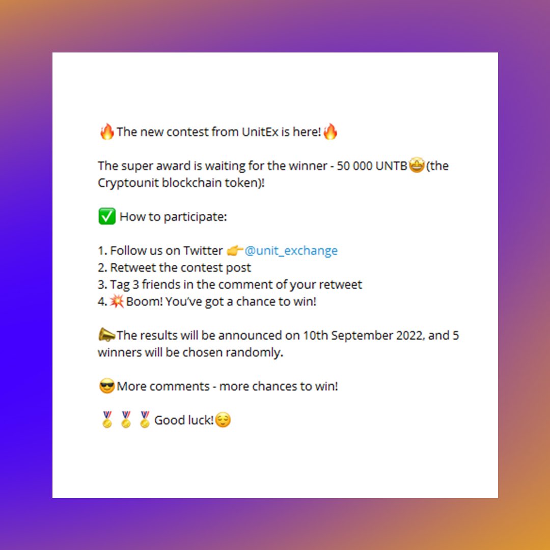 Unit_exchange's tweet photo. Just take a look at what is going on!🤯

🤩The super contest with cool prizes is here!🤩

Just follow us, retweet this post👇👇👇, tag 3 friends, and wait for the results!😎 https://t.co/48fduh8tsI