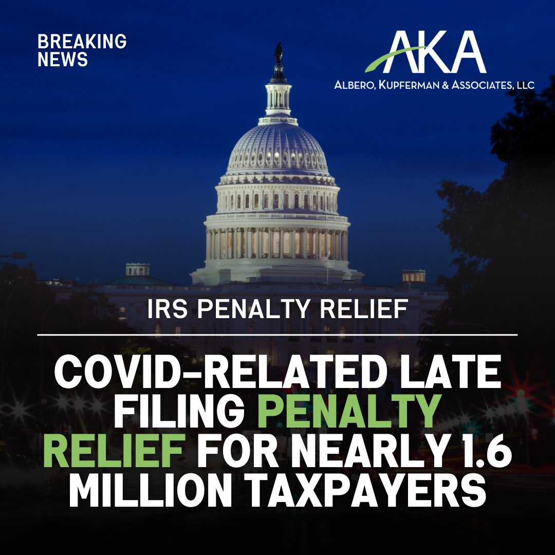 AKAAdvisory's tweet photo. Some feel good @IRSnews news! Penalty relief of an estimated $1.2 billion will be provided to most taxpayers who filed 2019 and/or 2020 income tax returns late. If you are still behind on your tax returns, now is the time to get caught up to qualify for this relief. https://t.co/81GW63wh2b