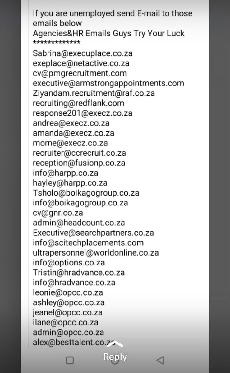 StephenKau28's tweet photo. 🔌 If you’re unemployed send your CV to the emails below 👇🏽 Agencies &amp;HR emails try your LUCK.
Mall of Africa/Duncan/Mnangagwa/Percy Tau #VoetsekMeghan https://t.co/UHFl5zfgG8