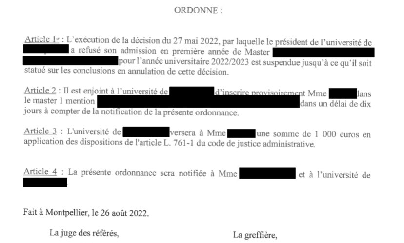 Remydandan's tweet photo. Admission en premiÚre année de Master obtenue devant le Tribunal Administratif !
Un soulagement pour lâĂ©tudiante qui Ă©tait bloquĂ©e par la triste ineffectivitĂ© du droit Ă la poursuite dâĂ©tudes
#libreM1 https://t.co/na8N2vVbNl