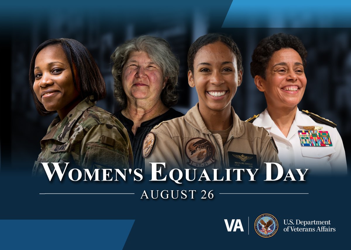 DeptVetAffairs's tweet photo. Happy Women's Equality Day!

Women's Equality Day was established to commemorate the adoption of the 19th Amendment, which gave women the right to vote. VA thanks all women Veterans and service members for their service. We are honored to serve you. https://t.co/yVXWJmNPpd