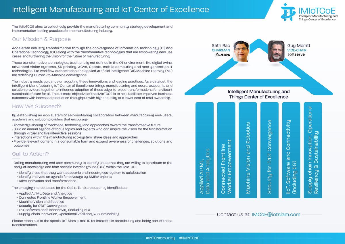 IoTchannel's tweet photo. Announcing the Intelligent Manufacturing Center of Excellence
How can we help the industry accelerate its journey to 4.0 by focusing on the convergence of the OT/IT, @SathRao @ZebraTechnology, and Guy Merritt @SoftServeInc
#IoTCommunity #IoTSlam #IoTPL #IoTCL #IoT #IMIoTCoE https://t.co/F0VMLeNe11
