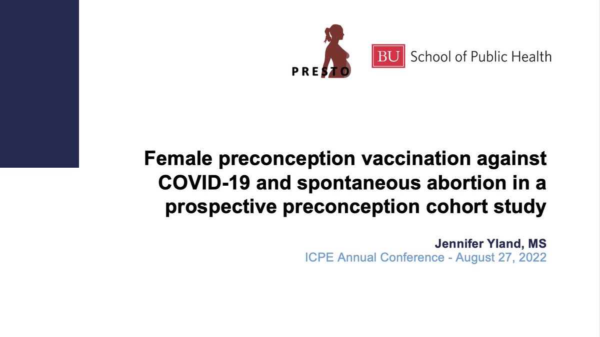 Jennifer Yland (@jennifer_yland) on Twitter photo I'll be presenting on #CovidVaccine and #miscarriage at #ICPE22 tomorrow - join me at the late breakers oral presentation session! <a href="/S_ISPE/">ISPE Student Council</a> <a href="/BUPRESTOStudy/">PRESTO (Pregnancy Study Online)</a>
Thank you to my co-authors <a href="/LaurenAnneWise/">Lauren Wise</a> @AKWesselink <a href="/khuybrechts2/">Krista Huybrechts</a> and Sonia Hernandez-Diaz! I'll be presenting on #CovidVaccine and #miscarriage at #ICPE22 tomorrow - join me at the late breakers oral presentation session! <a href="/S_ISPE/">ISPE Student Council</a> <a href="/BUPRESTOStudy/">PRESTO (Pregnancy Study Online)</a>
Thank you to my co-authors <a href="/LaurenAnneWise/">Lauren Wise</a> @AKWesselink <a href="/khuybrechts2/">Krista Huybrechts</a> and Sonia Hernandez-Diaz!