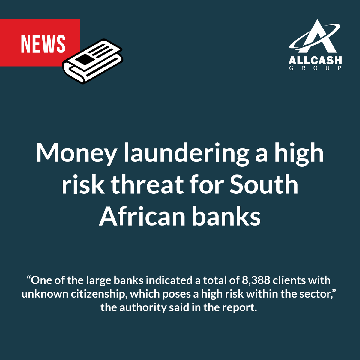 AllCashTech's tweet photo. South Africa’s banking regulator said there is a high risk of money laundering and terrorist financing activity in the industry, citing the extensive use of cash and exposure to overseas lenders.
https://t.co/dm5k1jGS0g
#Cash #Money #Business #SouthAfrica #Entrepreneur #Strategy https://t.co/03yHZQcCxa