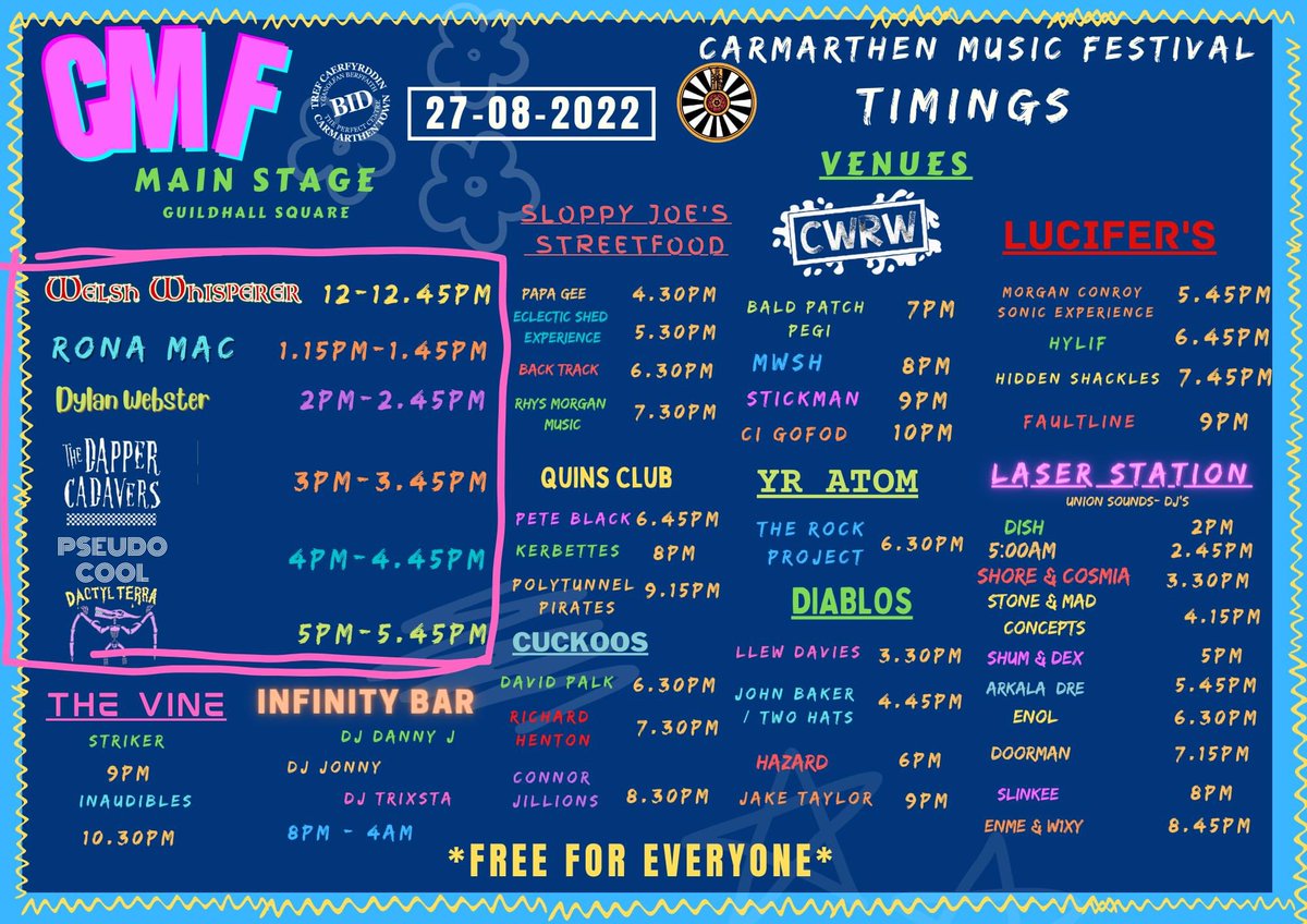 Who’s ready for Carmarthen Music Festival?

This event can only go ahead thanks to the generous support of our sponsors; <a href="/BidCarmarthen/">BID Carmarthen</a>, <a href="/castellhowell/">Castell Howell Foods</a>, and <a href="/McDonalds/">McDonald's</a> - Carmarthen. 

Diolch i chi gyd. 🎼🎤🎹 😎

#CMF #Music #MusicFestival #Carmarthen