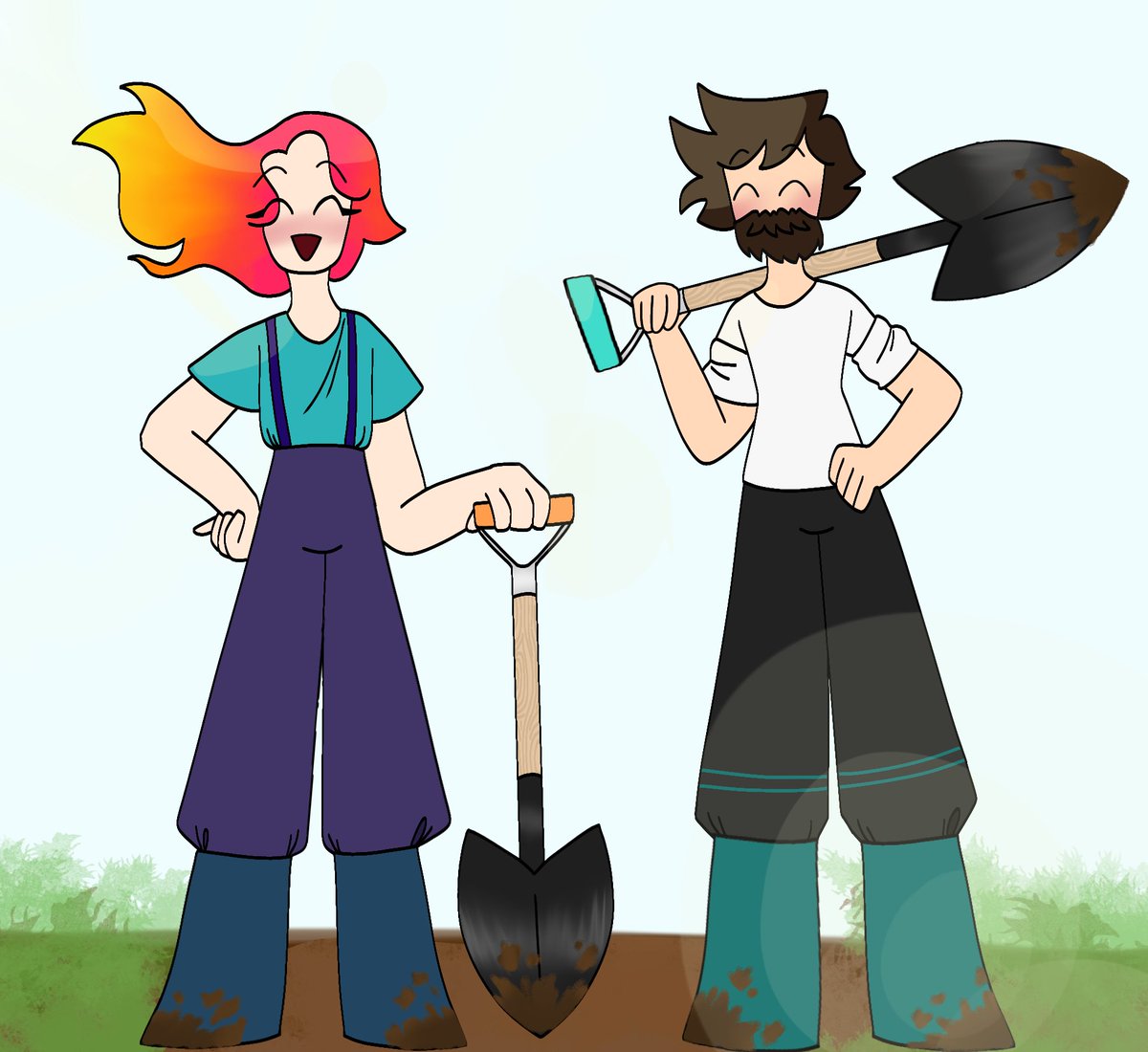 n0nosquare's tweet photo. yard work :D

in which Ferks and xB compete in shoveling dirt :)
oh and @BISH0P_Tweets just rolls in the dirt (i forgot to add him :( )

[ #xBCrafted #F1RECRACKR #FANART #digitalart ] https://t.co/WBU2Sw3M6n