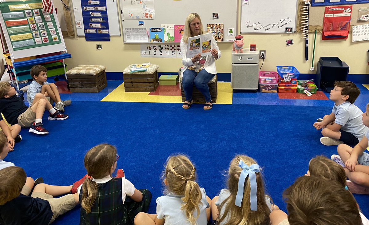 K loves having a guest reader!! Thank you Ms. J. Learning about names and kind words with the text Chrysanthemum! #trinitylearns