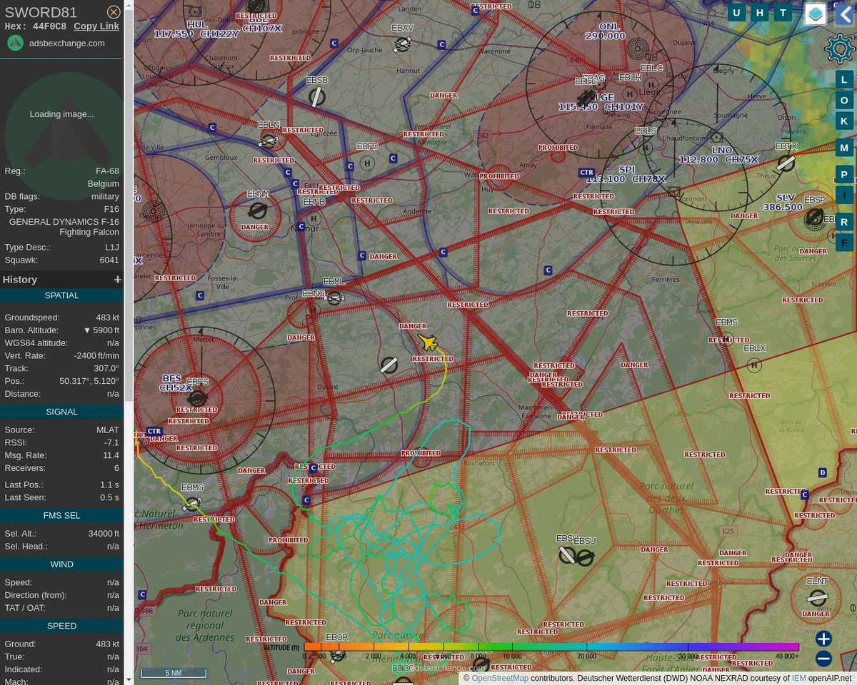 Radar_Assistant's tweet image. MULTI ADSBX CIRCLING ALERT : At time Fri Aug 26 13:31:00 2022 #SWORD81  was likely to be circling at FL182 18nm from BFS Florennes_TACAN_BE
 near Bois Saint-Remacle, Sohier, Wellin, Neufchâteau, L #AvGeek #ADSB globe.adsbexchange.com/?icao=44F0C8&amp;amp;z…
