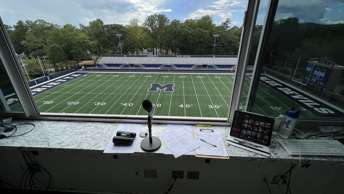 TMayerTV's tweet photo. Great to be back in the #PAbooth for another #football season at @MariettaCitySch as @MHSFBFAMILY freshmen hosts @NorthCobbHSFB #MHSBlueDevils won a come from behind victory 34-30 @MariettaGAhs #PAannouncer #PAGameDay https://t.co/MkA8CqwdkP